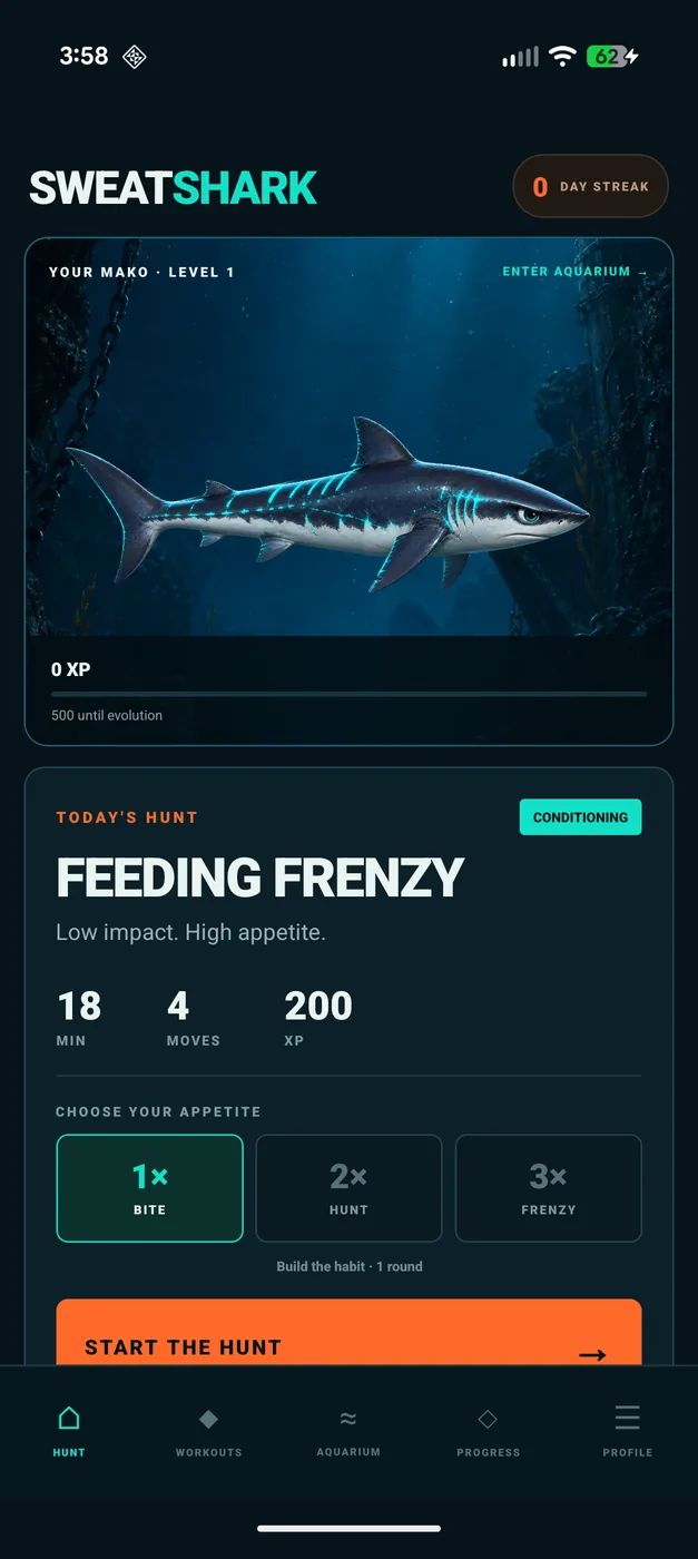 SweatShark workout interface
